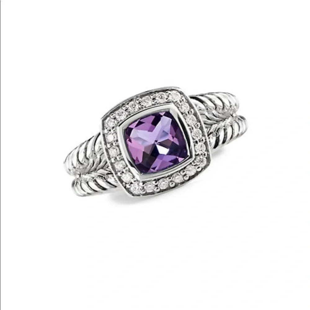 DAVID YURMAN Albion petite ring with amethyst stone and diamonds in size 6